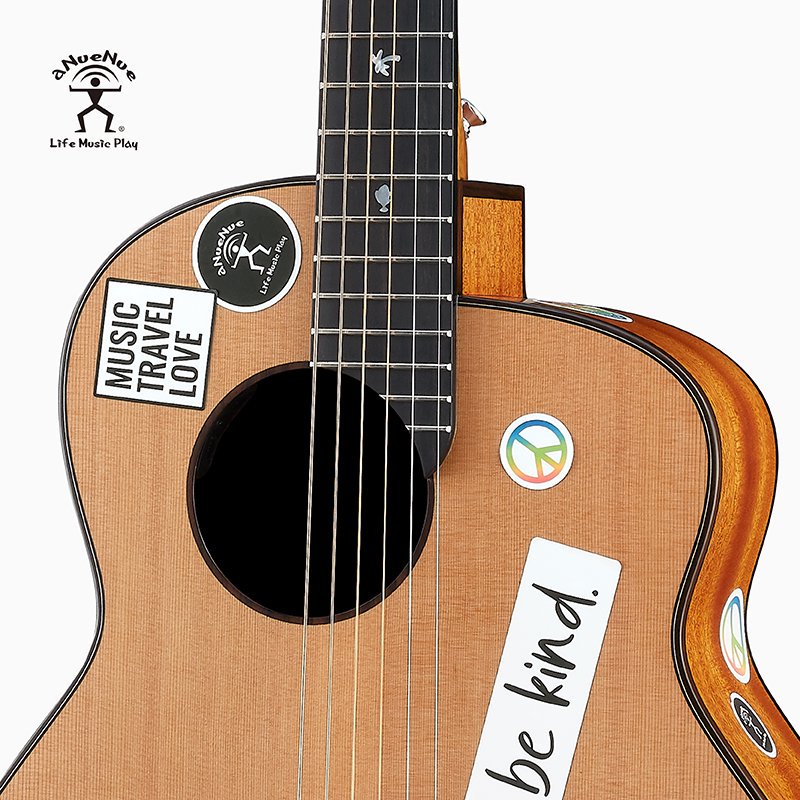 aNueNue Music Travel Love Bob Full Size Guitar Full Body with Stickers