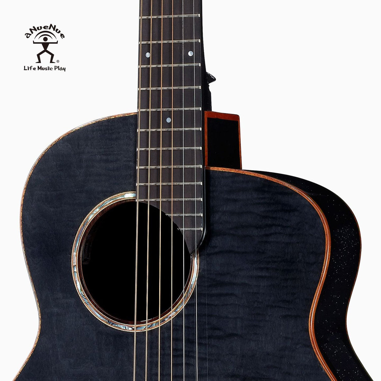 aNueNue L77E Thin Body Acoustic Electric Guitar Ebony Fretboard with Mother of Pearl Inlays