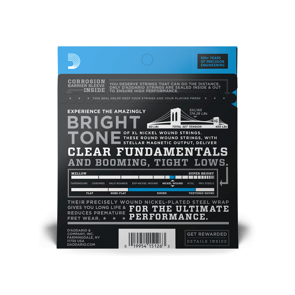 D'Addario EXL165 | XL Electric Bass Guitar Strings 45-105