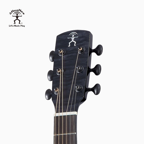 aNueNue L77E Electric Acoustic Guitar Black Curly Maple Headstock with Derjung Tuning Pegs