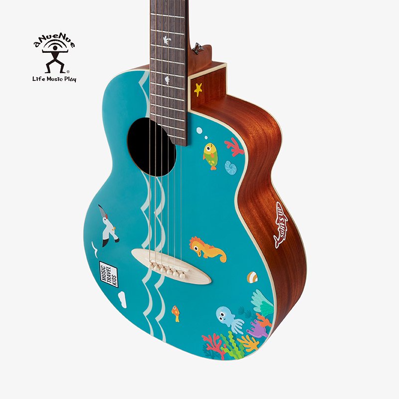 aNueNue Morelos Blue Travel Size Guitar Rosewood Fingerboard with Shell Inlays