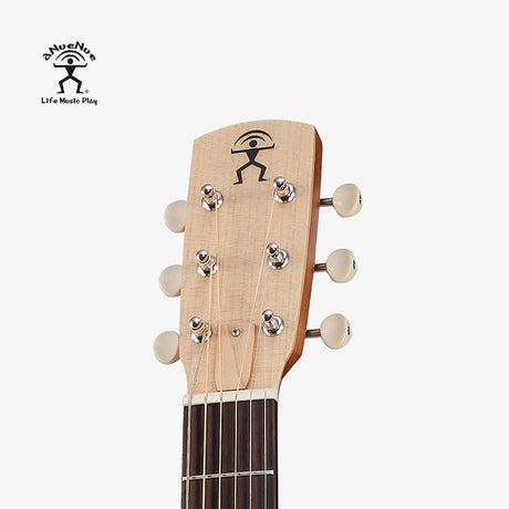 aNueNue Morelos Blue Travel Size Guitar Maple Headplate with aNueNue Logo