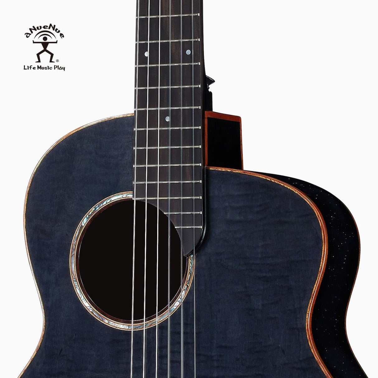 aNueNue LN77E Black Flamed Top Nylon Guitar Ebony Fretboard with Mother of Pearl Dot Inlays