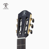 aNueNue LN77E Black Flamed Top Nylon Guitar Headstock with Houndstooth Pattern Tuning Pegs