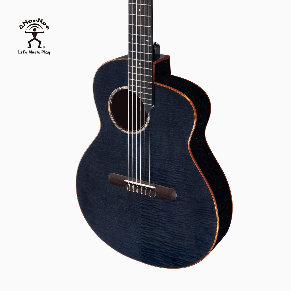 aNueNue LN77E Black Flamed Top Nylon Guitar Thin Body Mahogany Back and Sides