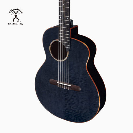 aNueNue LN77E Black Flamed Top Nylon Guitar Thin Body Mahogany Back and Sides