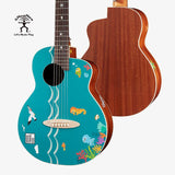aNueNue Morelos Blue Travel Size Guitar Blue Body with Wave and Travel Design