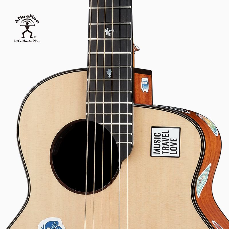 aNueNue Clint Travel Size Guitar Soundhole with Travel Love Sticker Design