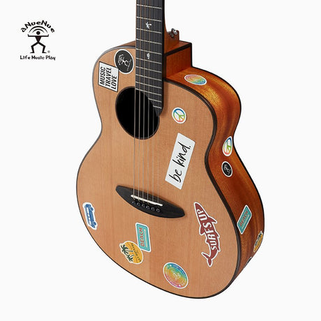aNueNue Music Travel Love Bob Full  Size Guitar Full Body with Stickers – Side View